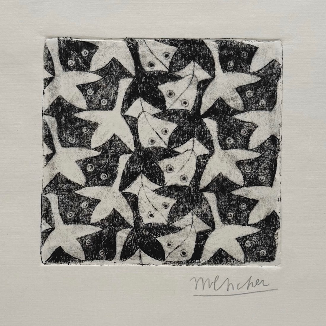 M.C. Escher linocut etching on paper after Dutch Op Art optical illusion (1 of 2)