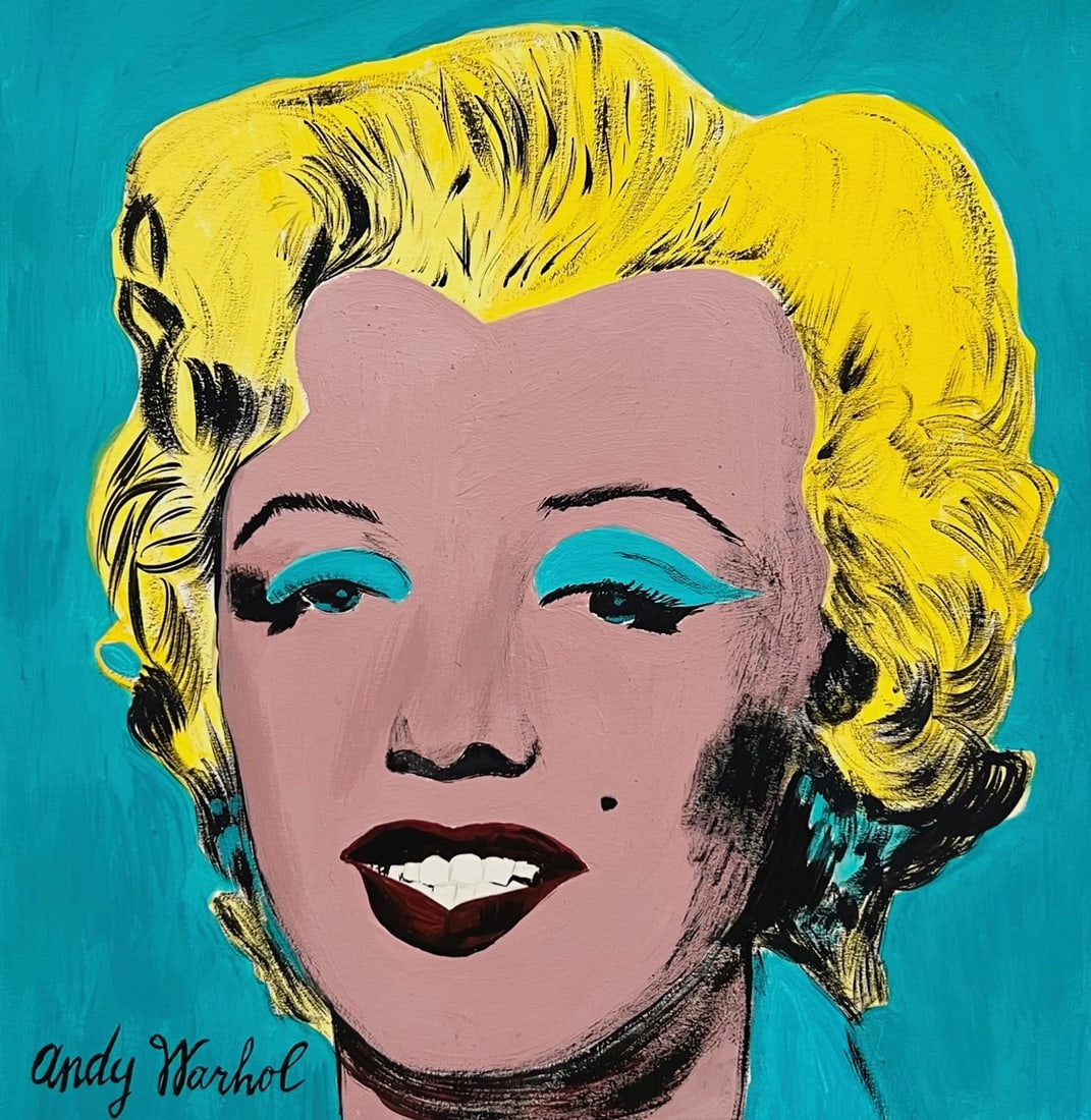 Acrylic on paper signed Andy Warhol American Pop Art Marilyn Monroe painting: Acrylic on paper, painting. From a private collection. 8 x 8,1 in. (20,4 x 20,7 cm). Andy Warhol (1928-1987, American). It is being sold in the manner or style of the artist. The painting depicts Mari