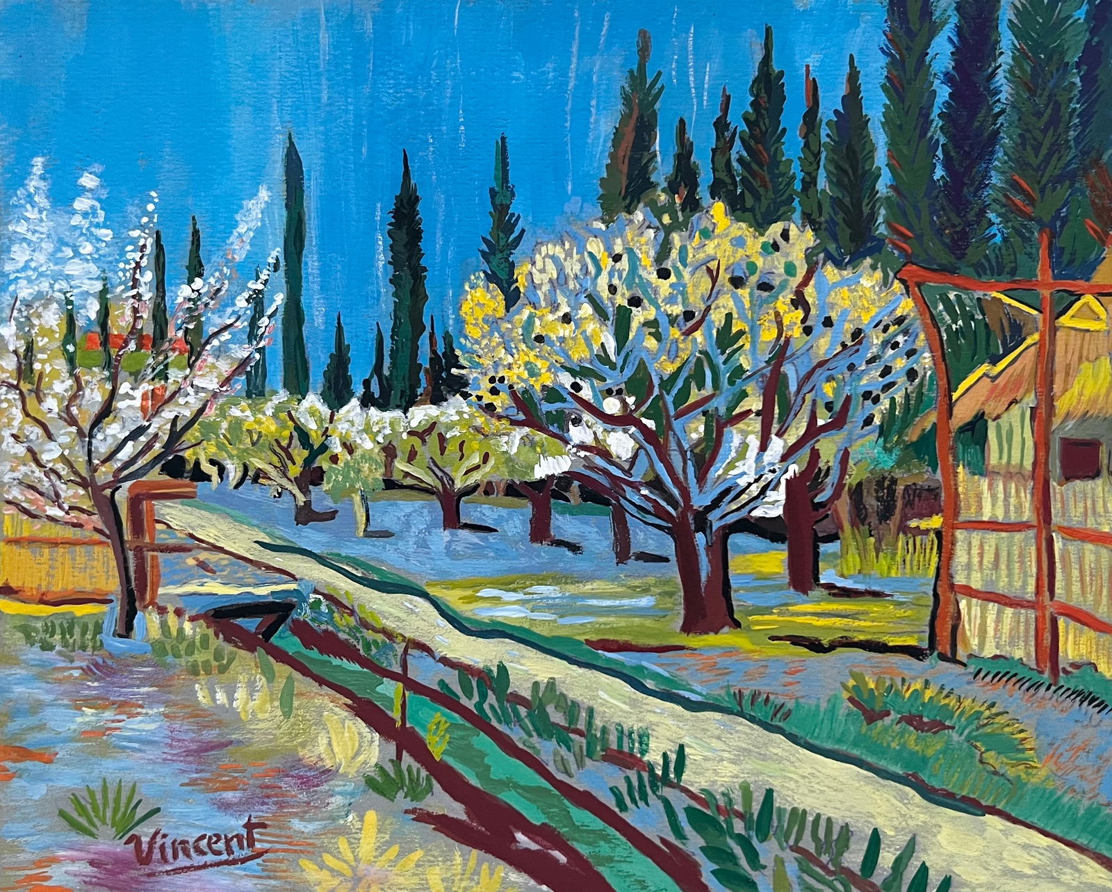 Vincent van Gogh after Dutch Post-Impressionism tempera on paper landscape (1 of 2)