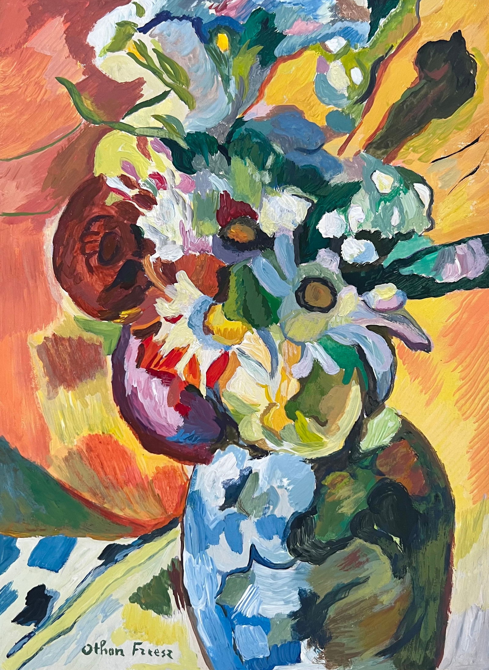 Gouache on cardboard Emile Othon Friesz after French Fauvist bouquet of flowers (1 of 2)