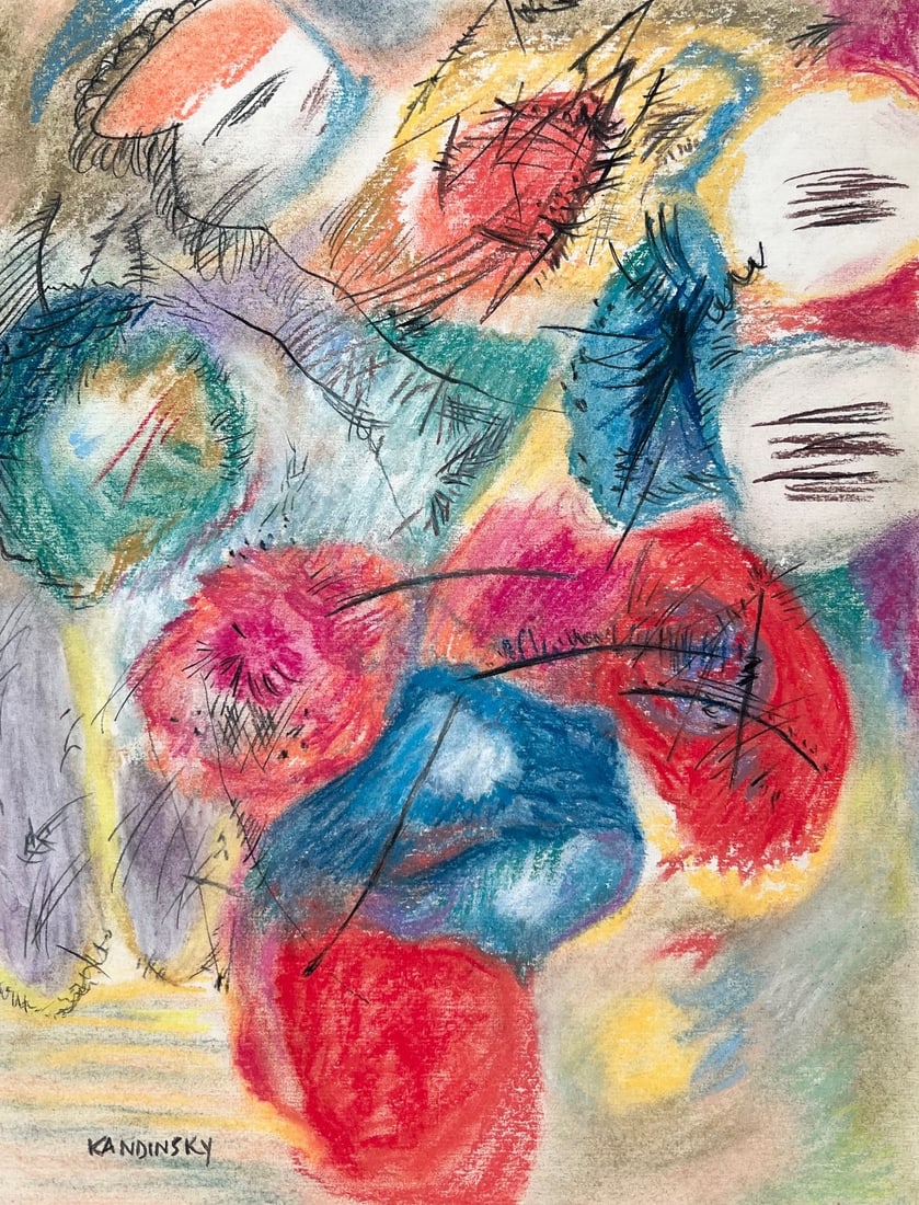 Wassily Kandinsky style of Russian Abstract mixed media on paper geometric shapes (1 of 2)