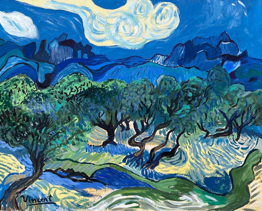 Vincent van Gogh after Dutch Post-Impressionist tempera on cardboard landscape (1 of 2)