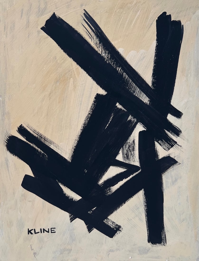 Franz Kline style of Abstract Expressionism American oil on cardboard brush strokes (1 of 2)