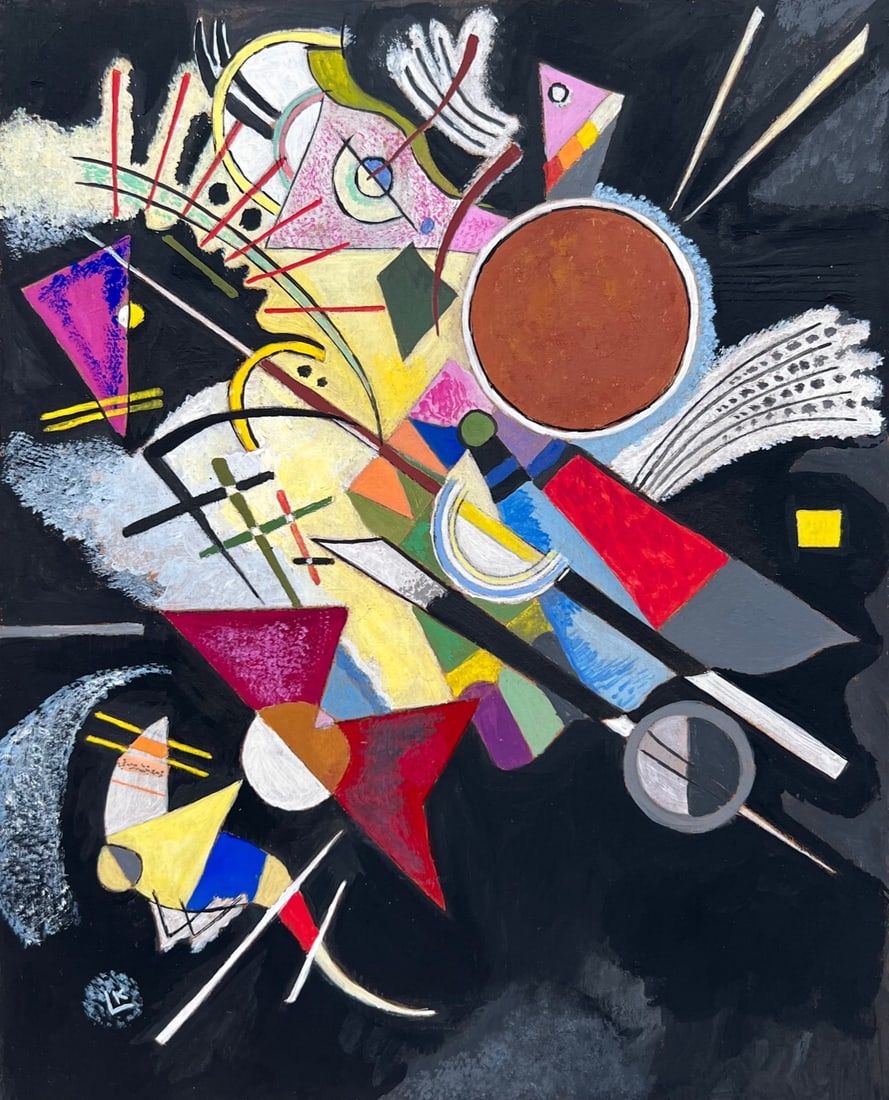 Wassily Kandinsky style of Russian Abstract tempera on cardboard painting (1 of 2)