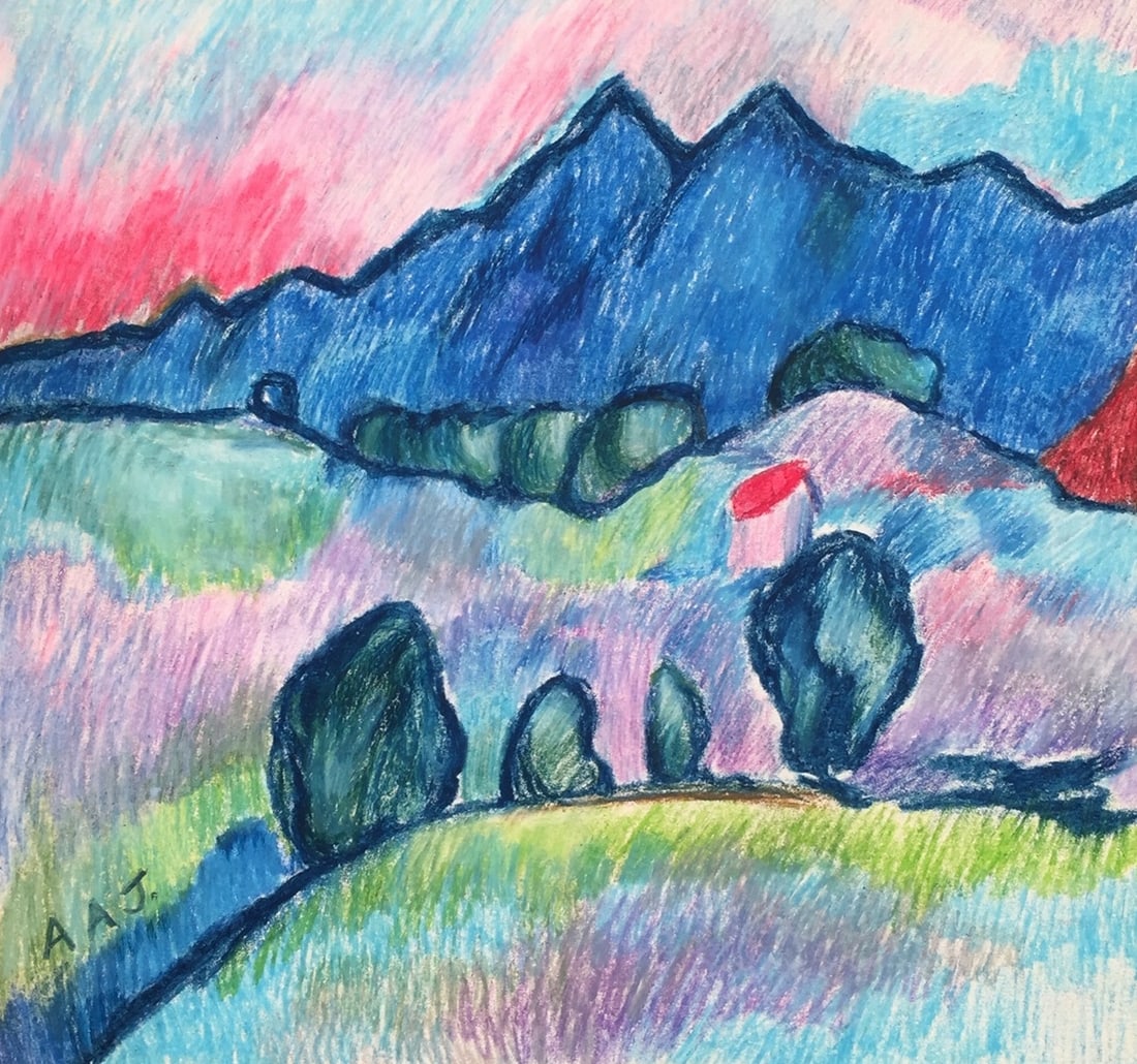 Oil pastel painting Alexej von Jawlensky after Expressionist Russian landscape (1 of 2)