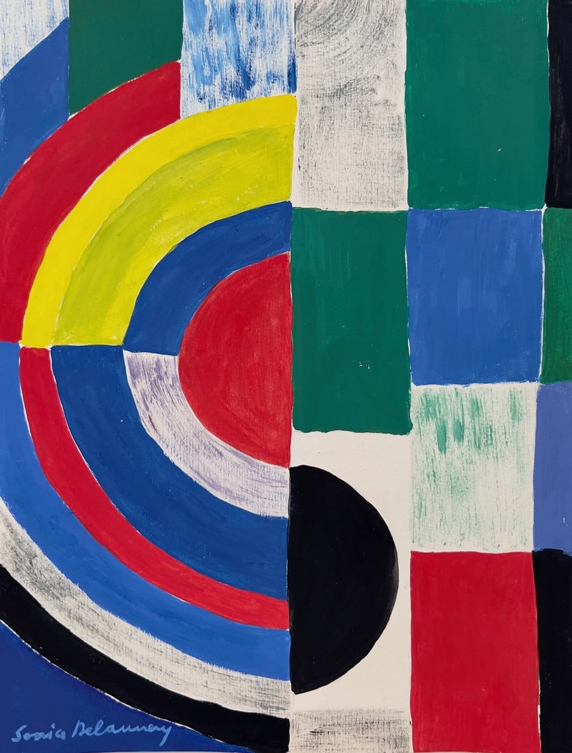 Sonia Delaunay after French Ukrainian Abstract painting gouache on paper geometric shapes (1 of 2)