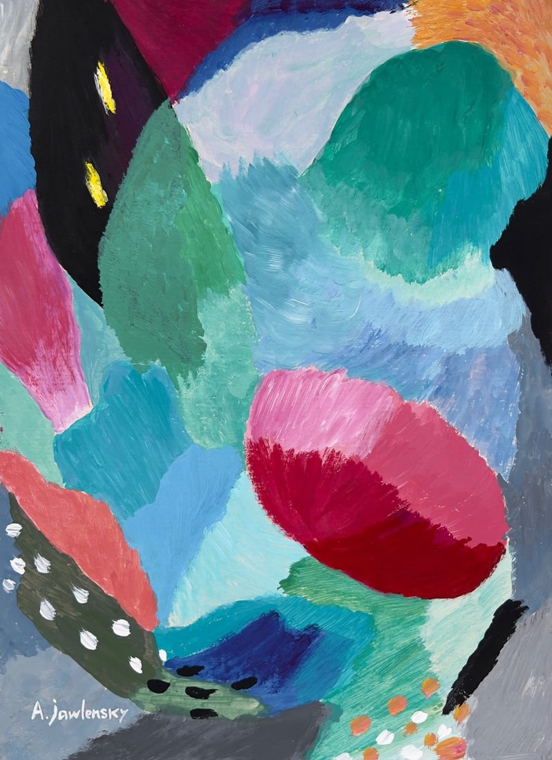 Alexej von Jawlensky style of Russian Expressionism tempera on cardboard colorful abstraction (1 of 2)