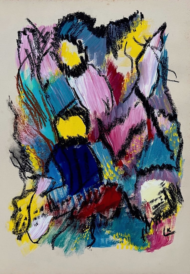 Mixed media on paper Wassily Kandinsky after Russian Abstract abstraction painting vintage (1 of 2)