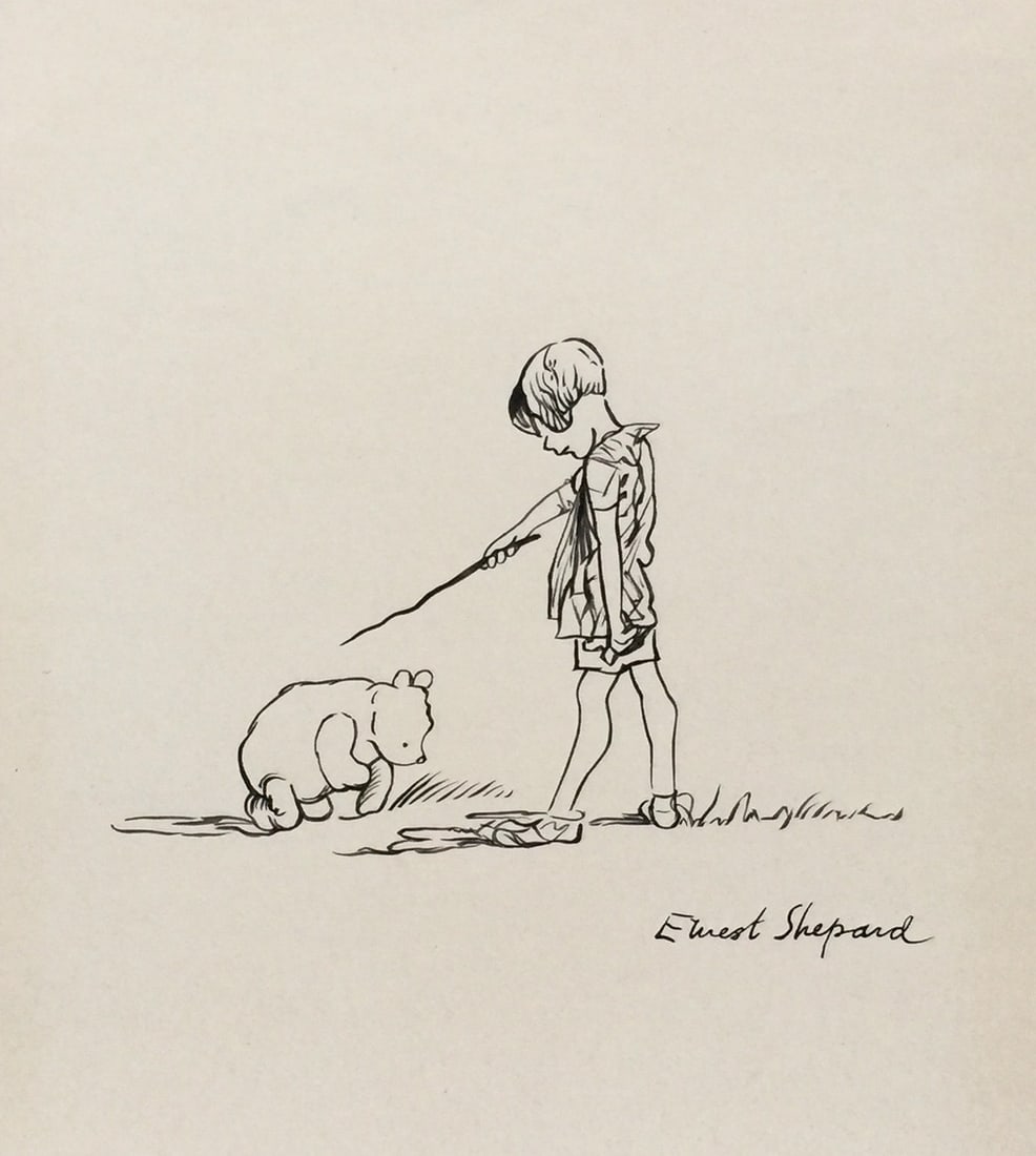 Ink drawing E.H. Shepard after English children art Winnie-the-Pooh Christopher Robin (1 of 2)