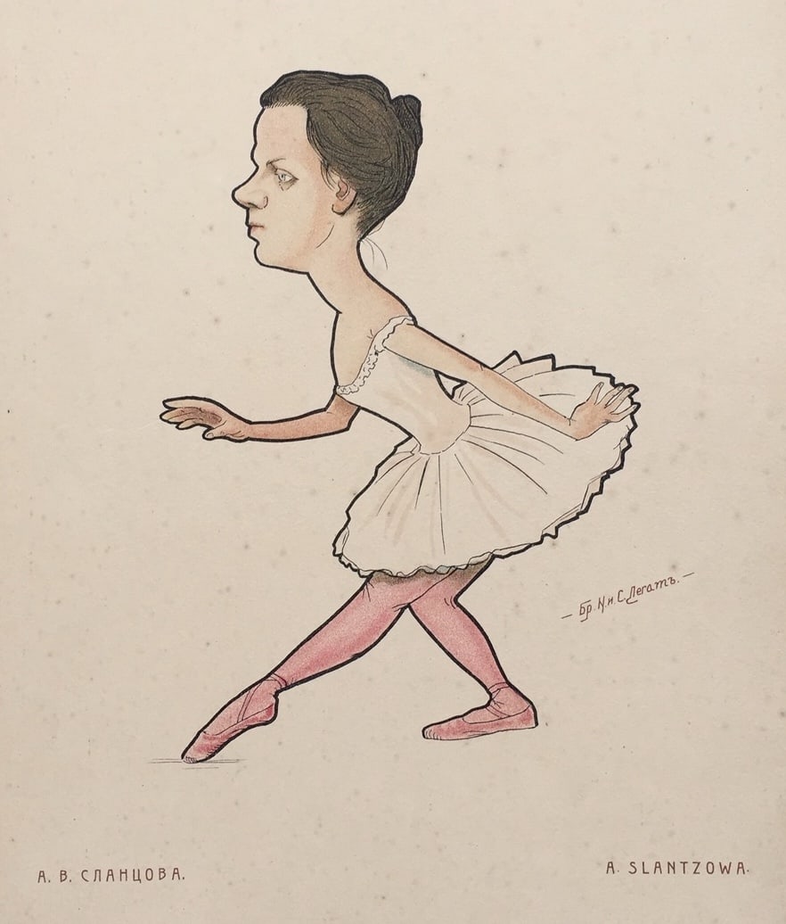 Legat chromolithograph Russian ballet caricature 1903 theatre lithograph print dancer (1 of 2)