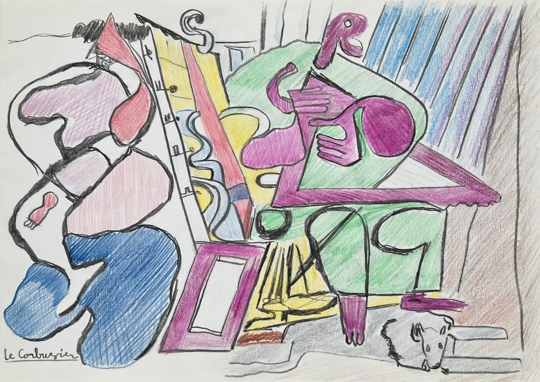 Mixed media on paper Le Corbusier after French Expressionist (1 of 2)