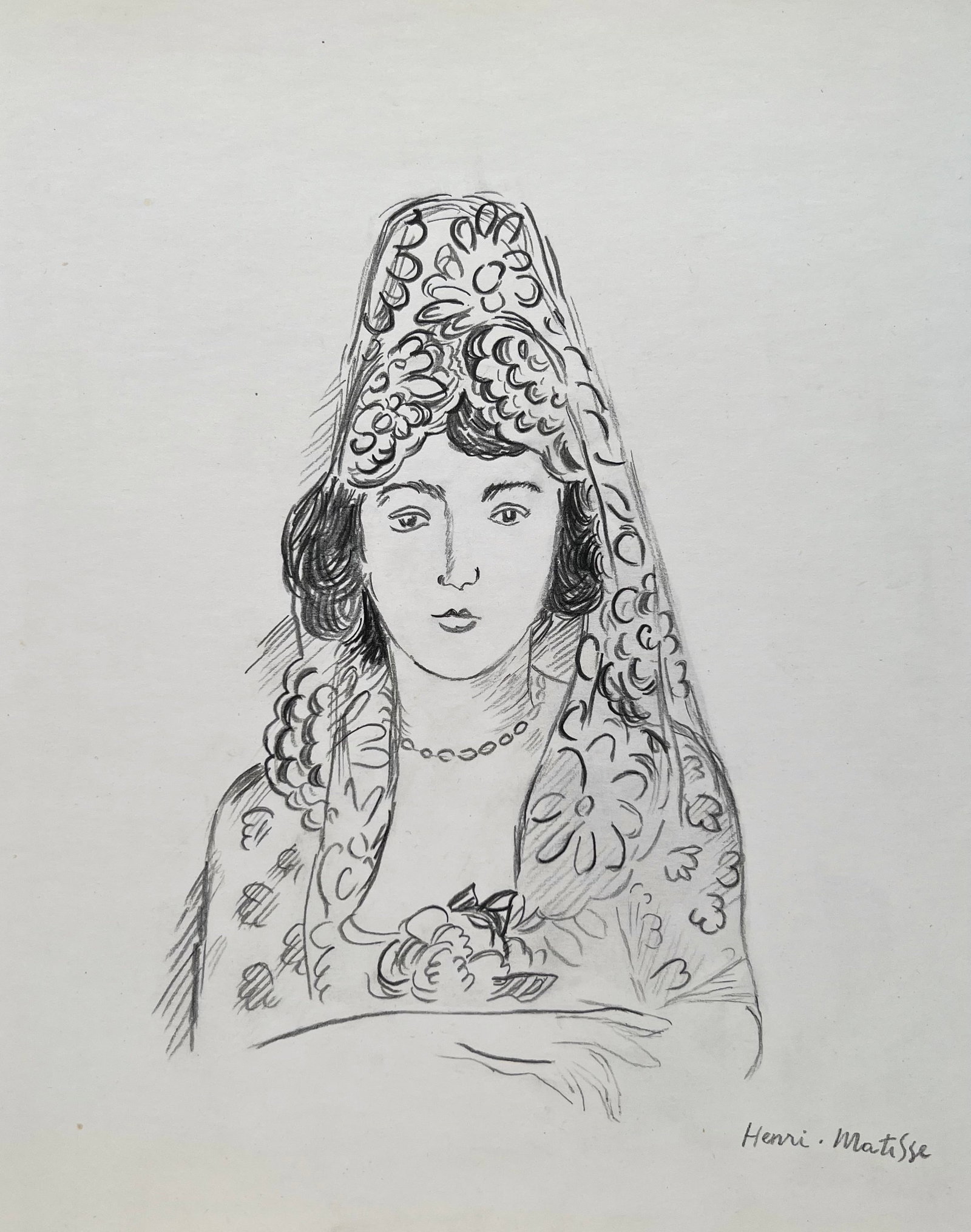 Henri Matisse style of Expressionist French charcoal drawing woman portrait (1 of 2)