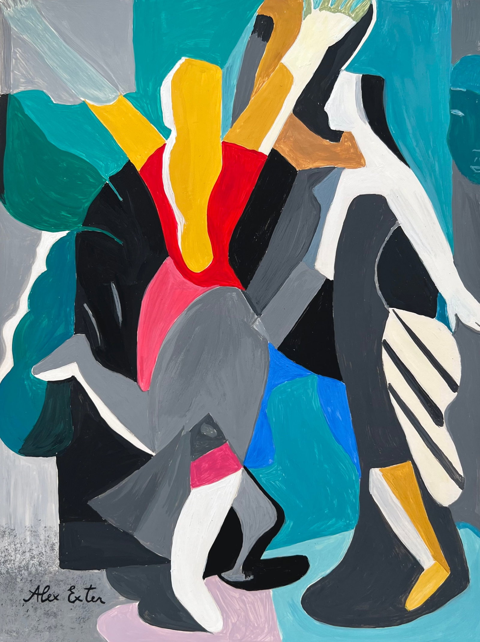Alexandra Exter after Russian Constructivist tempera on paper abstraction painting: Tempera on paper, painting. From a private collection. 7,6 x 10 in. (19,2 x 25,5 cm). Alexandra Exter (1882-1949, Russian-French). It is being sold in the manner or style of the artist. Depicts an abs