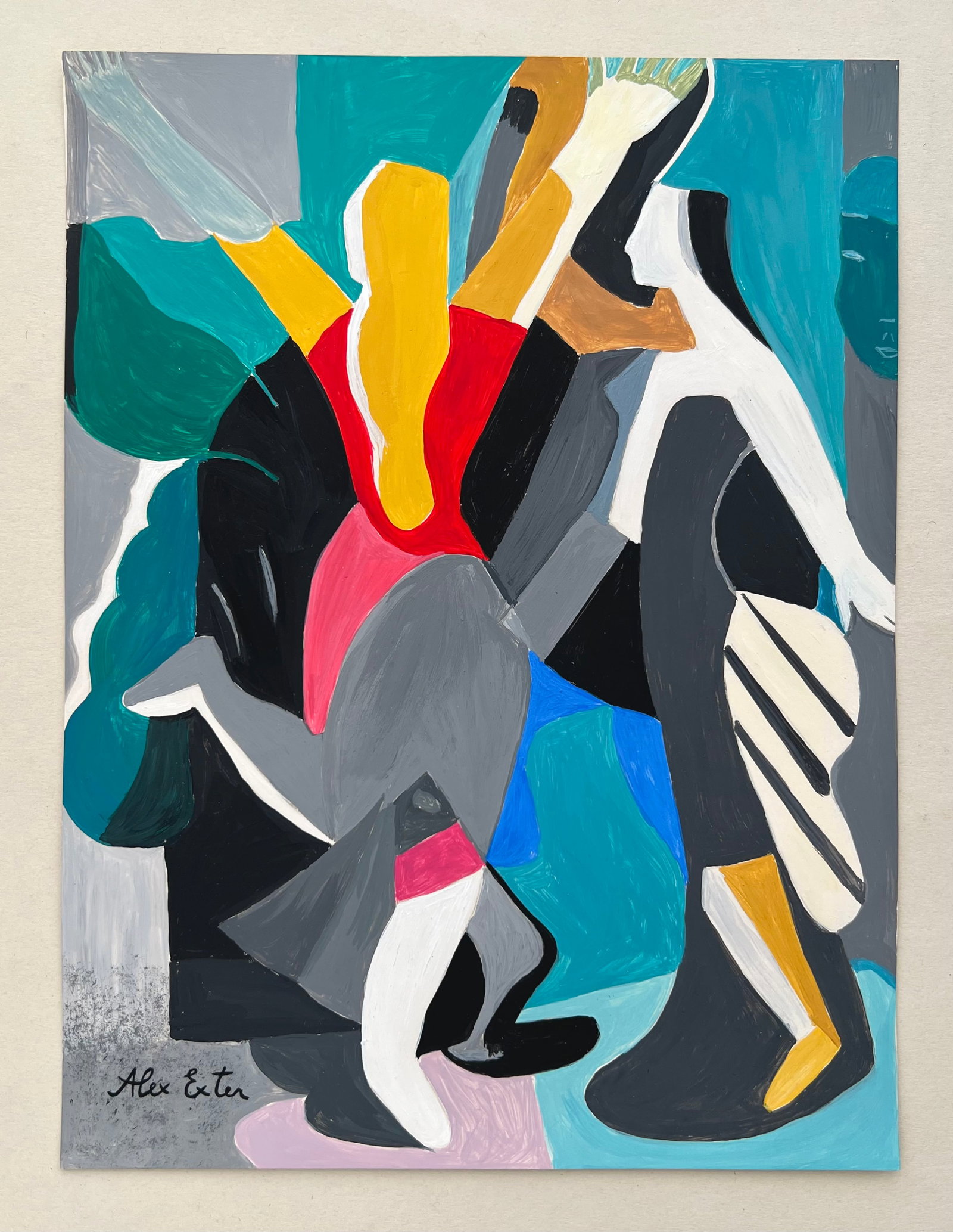 Alexandra Exter after Russian Constructivist tempera on paper abstraction painting - 2