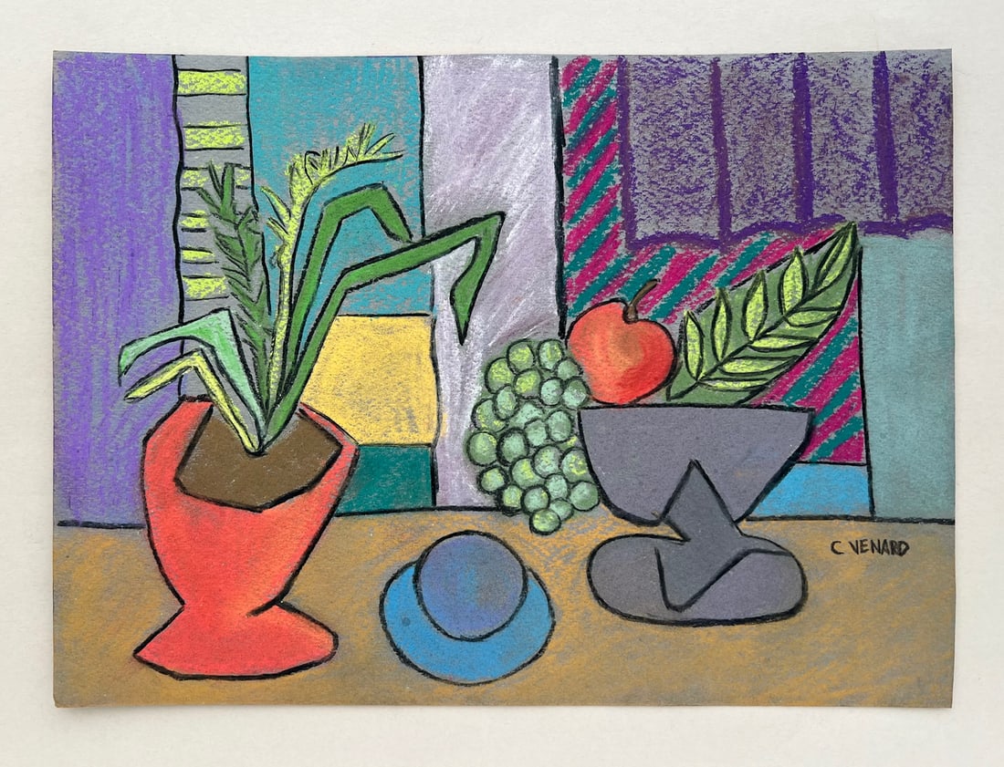 Claude Venard style of French Cubist pastel on paper still life - 2