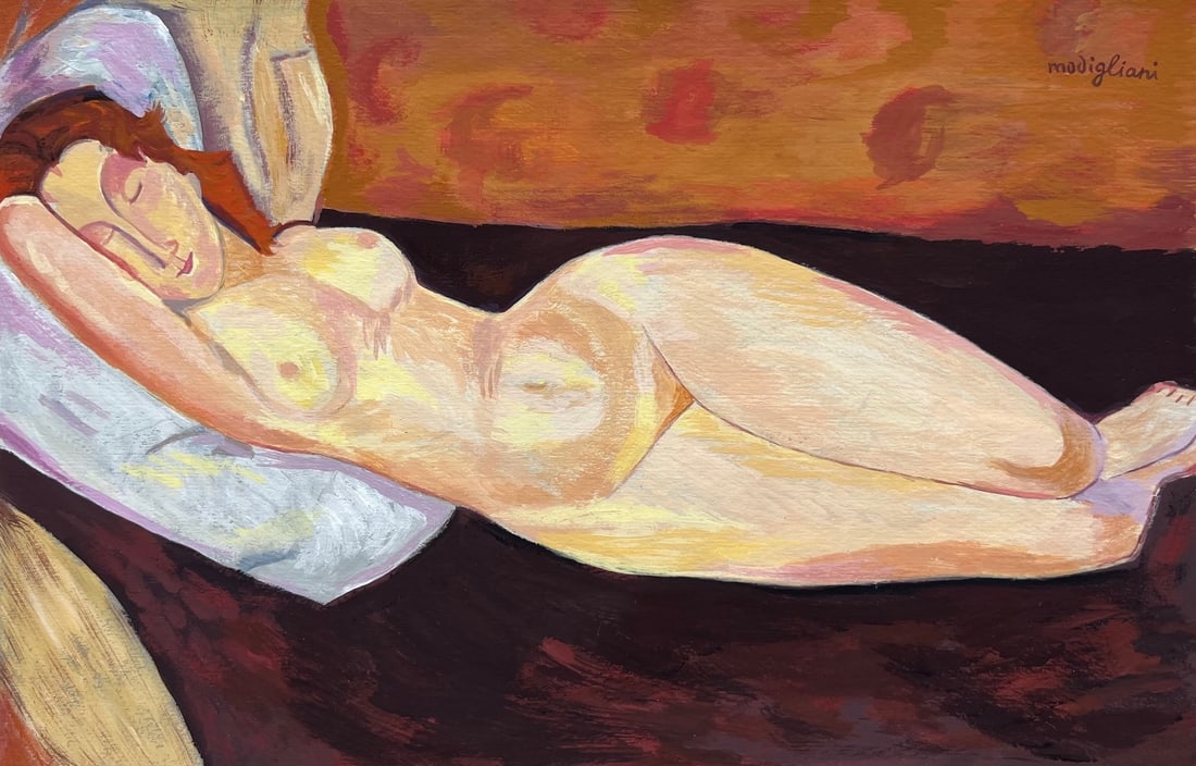 Amedeo Modigliani after Italian Expressionism tempera on paper nude (1 of 2)