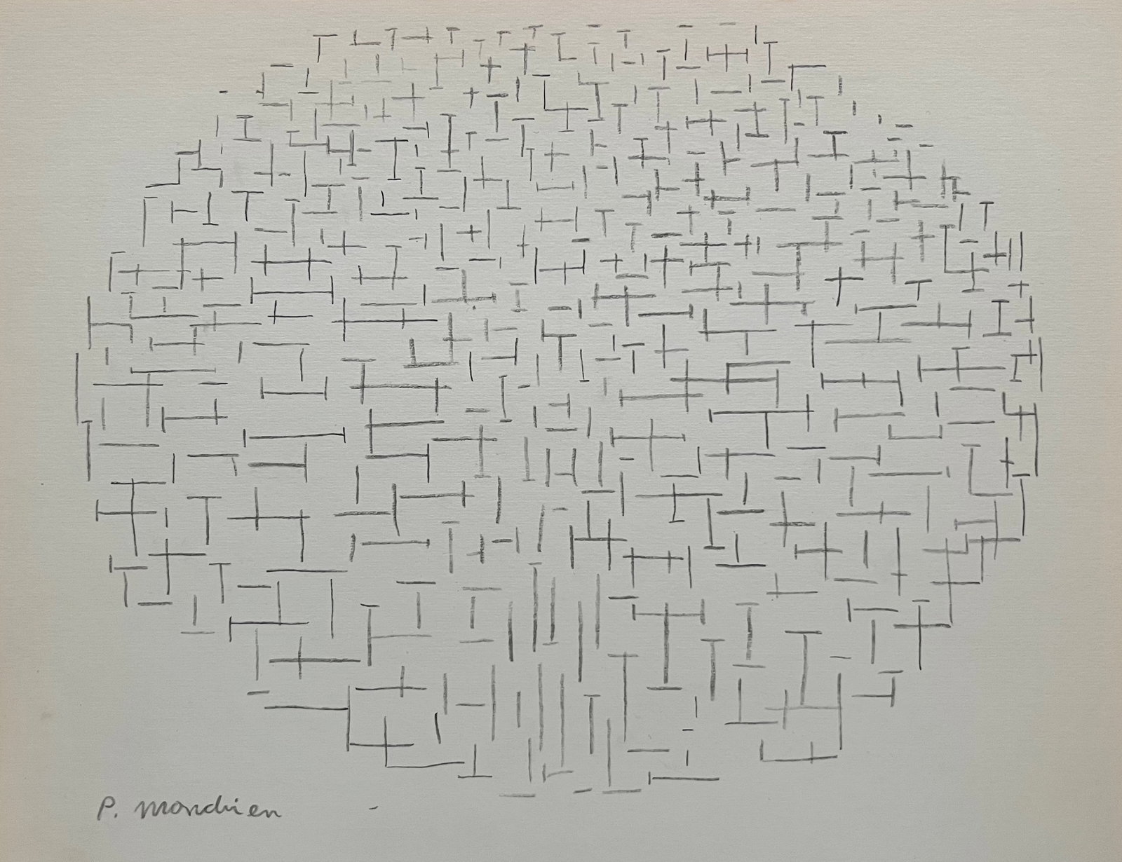 Piet Mondrian style of Dutch Abstract charcoal on paper drawing oval composition (1 of 2)