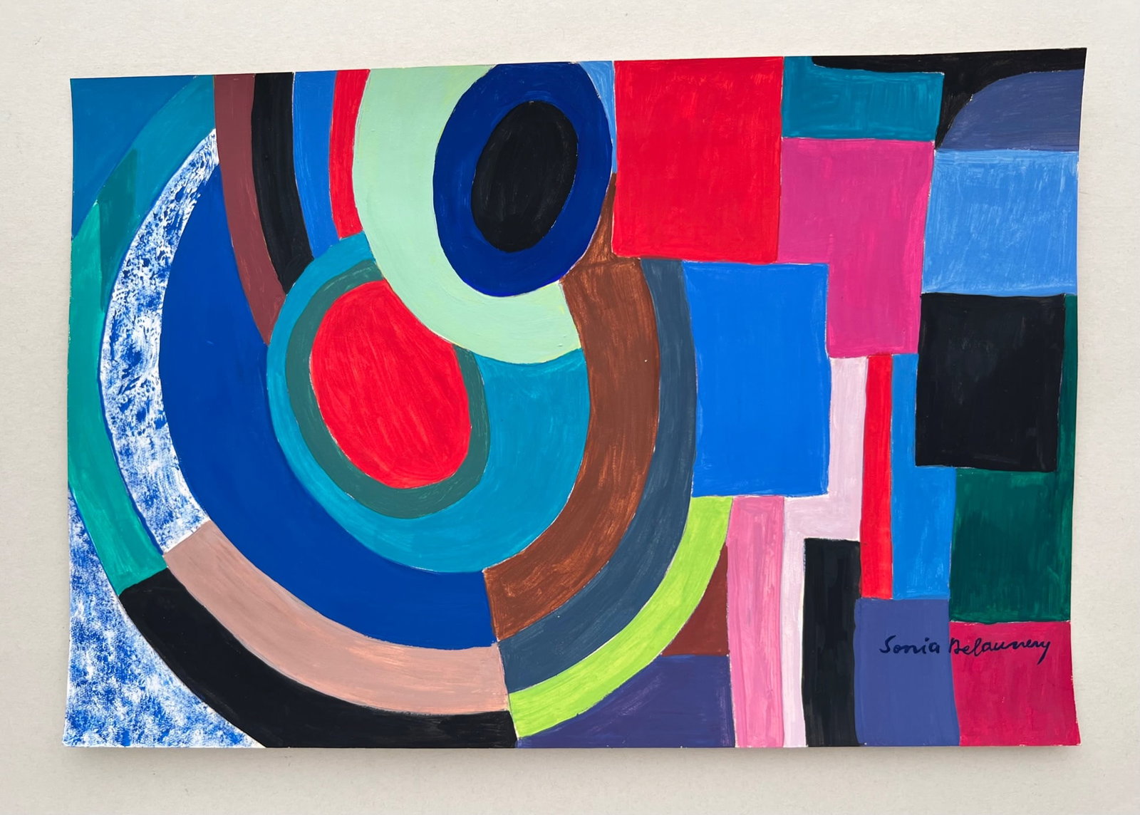 Sonia Delaunay style of French Ukrainian Abstract tempera on paper geometric - 2
