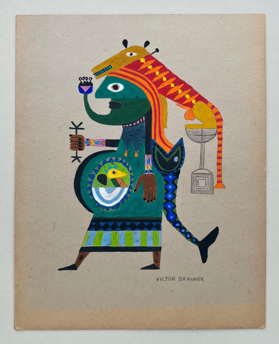 Victor Brauner after Romanian French Surrealist gouache on paper mythological - 2