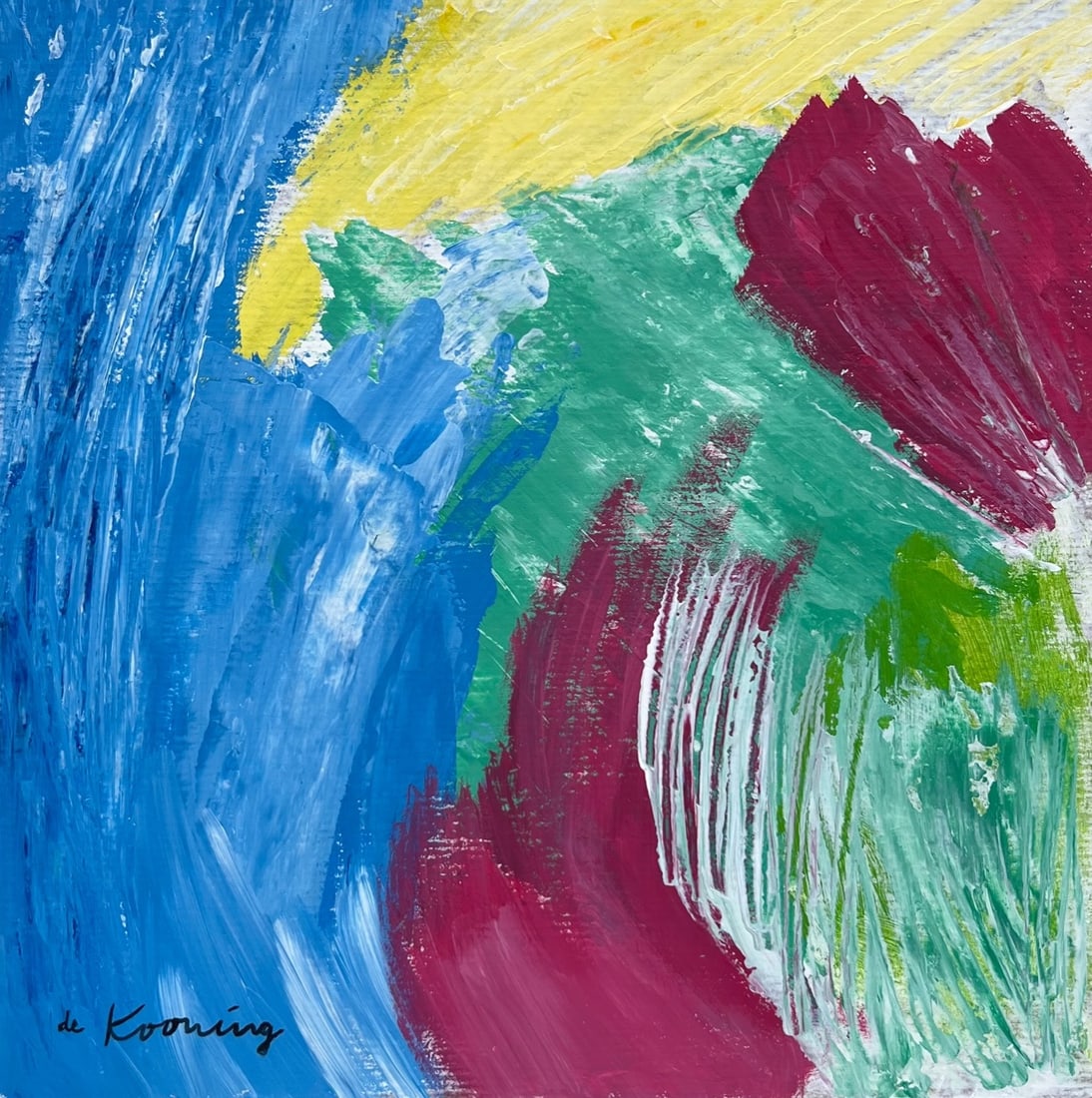 Willem de Kooning after Abstract Expressionism Dutch painting on cardboard: Gouache on thin cardboard, painting. From a private collection. 9 x 9 in. (23 x 23 cm). Willem de Kooning (1904-1997, Dutch-American). It is being sold in the manner or style of the artist. Abstract c