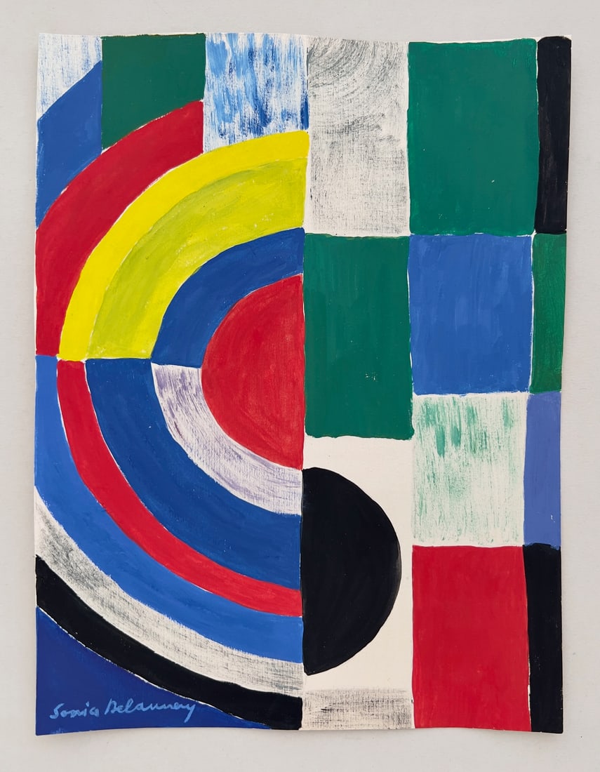 Sonia Delaunay after French Ukrainian Abstract painting gouache on paper geometric shapes - 2