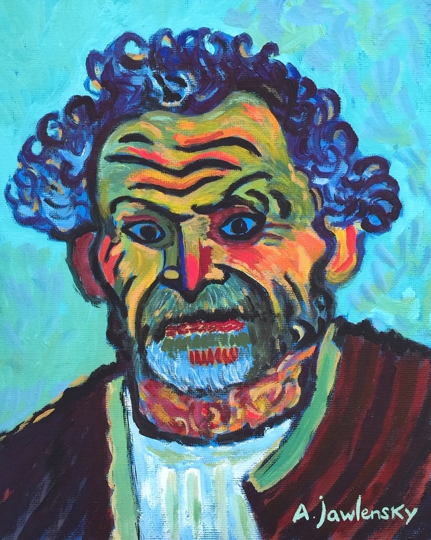 Oil on canvas on cardboard Alexej von Jawlensky style of Russian Expressionist male portrait (1 of 2)