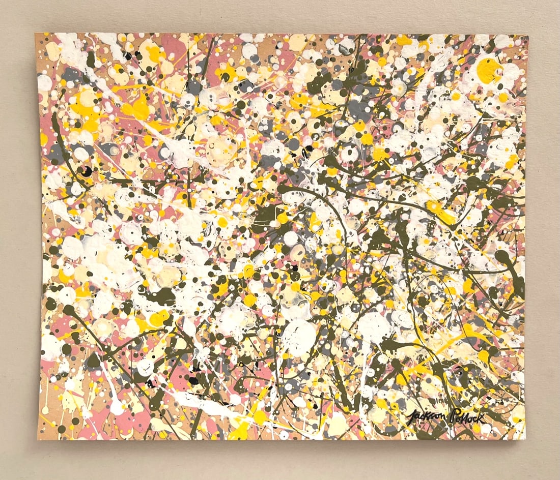 Mixed Media on paper Jackson Pollock after American Abstract Expressionism dots painting - 2