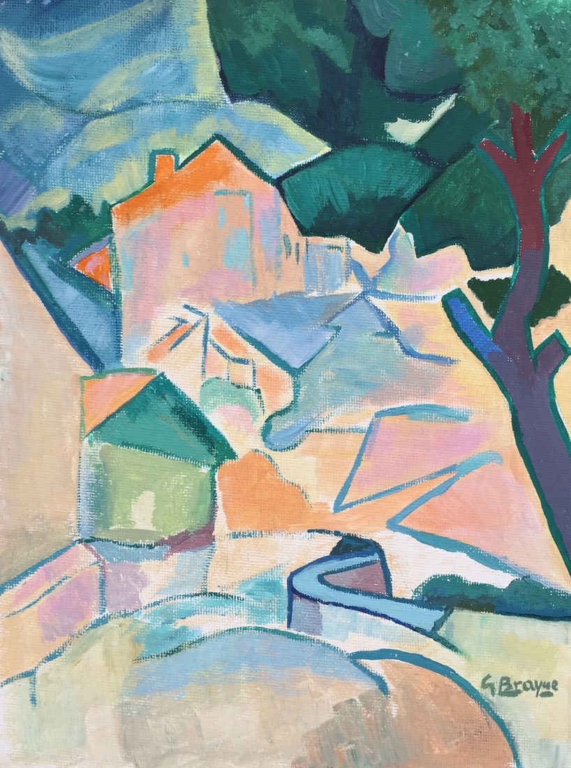 Georges Braque after Cubism French landscape painting on cardboard (1 of 2)