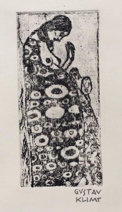 Gustav Klimt linocut etching Austrian Modernist nude woman portrait (1 of 2)