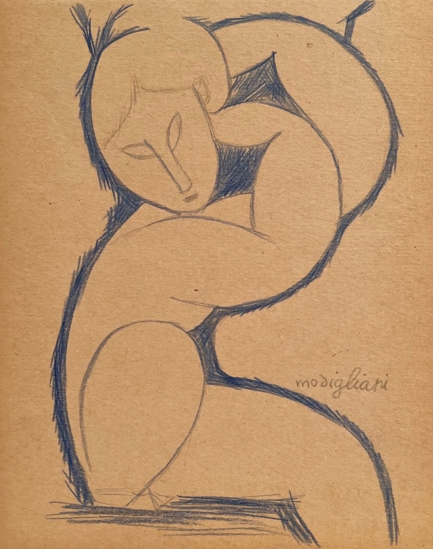 Crayon on paper Amedeo Modigliani style of Italian Expressionism woman nude drawing (1 of 2)