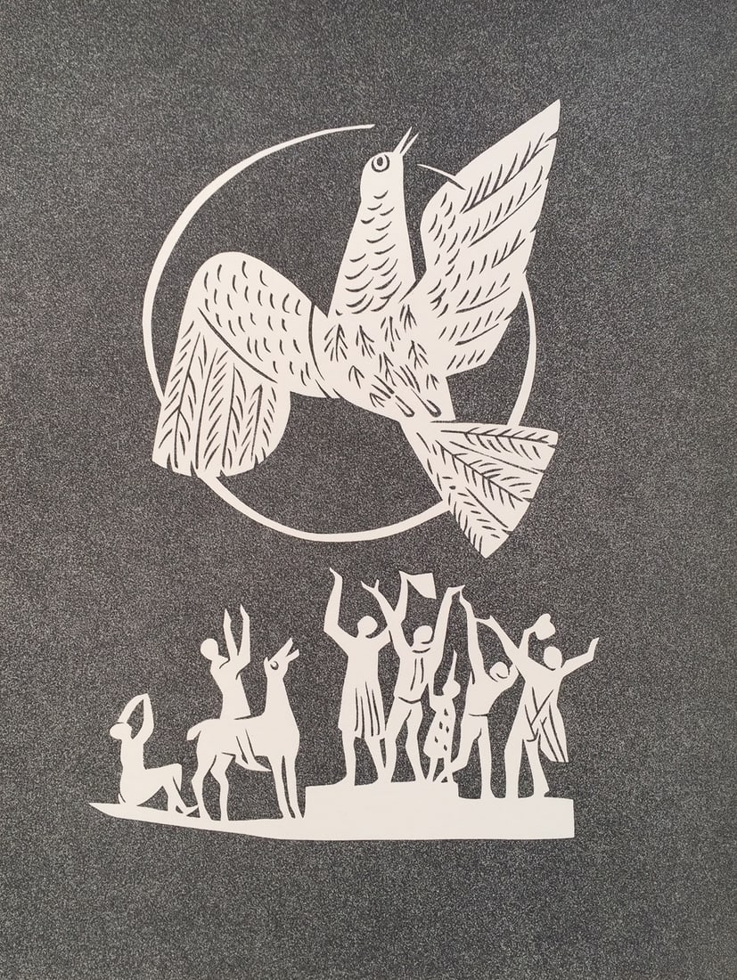 Fritz Griebel German vintage litho print peace dove: Vintage litho print on paper. Printed in Germany, 1959. 11.8 x 15.7 in. (30 x 40 cm). "Peace to all people". Fritz Griebel (1899 - 1976, German). From a private collection.