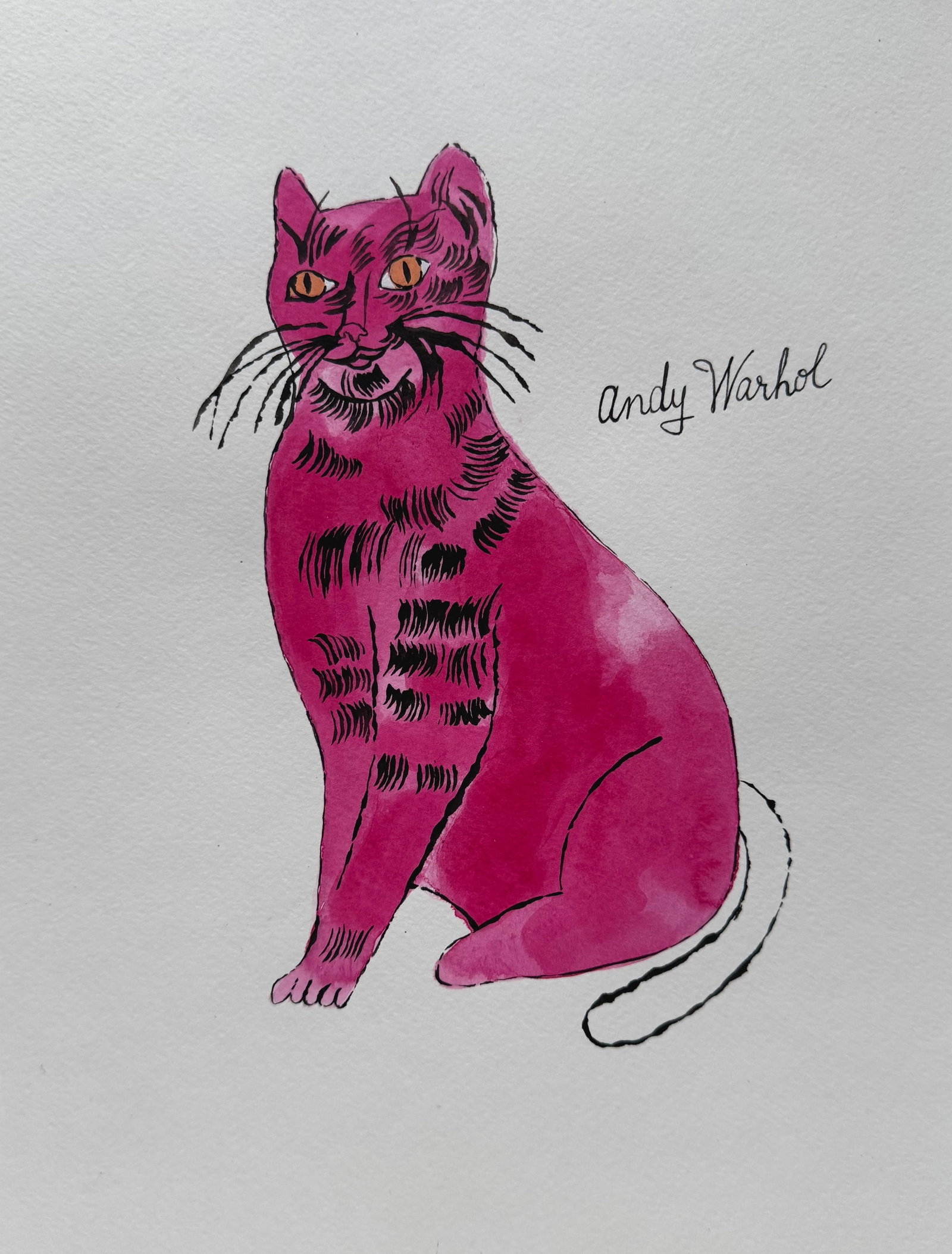 Andy Warhol after American Pop Art Mixed media on paper pink cat composition (1 of 2)