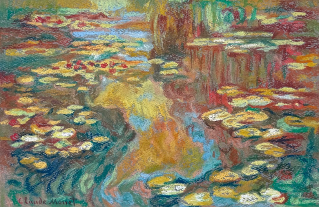 Pastel painting after Claude Monet French Impressionist water lilies (1 of 2)
