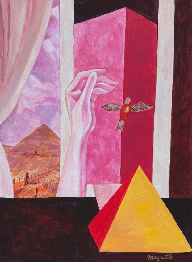 Rene Magritte painting on paper after Belgian Surrealist (1 of 2)