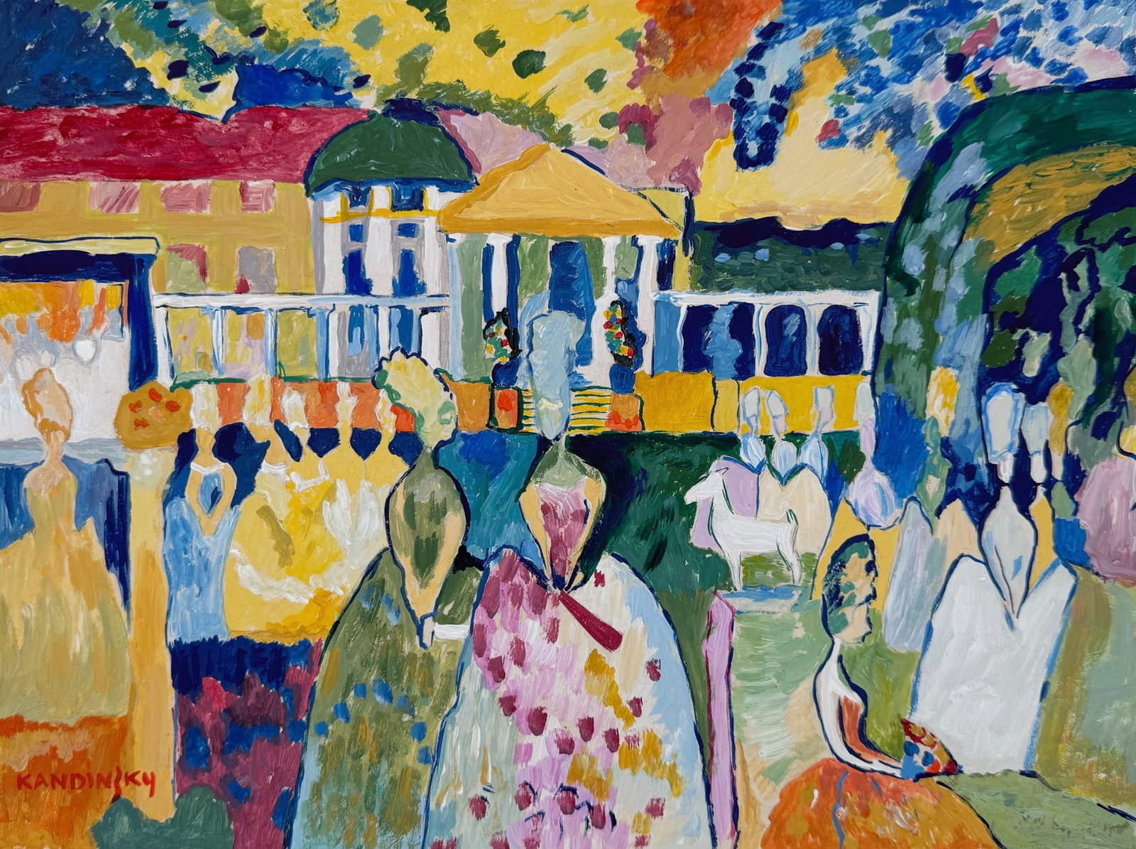 Gouache painting Wassily Kandinsky after Russian Abstract women: Gouache on cardboard, painting. Signed lower left. From a private collection. 8,3 x 11 in. (21 x 27,9 cm). Wassily Kandinsky (1866-1944, Russian). It is being sold in the manner or style of the artist