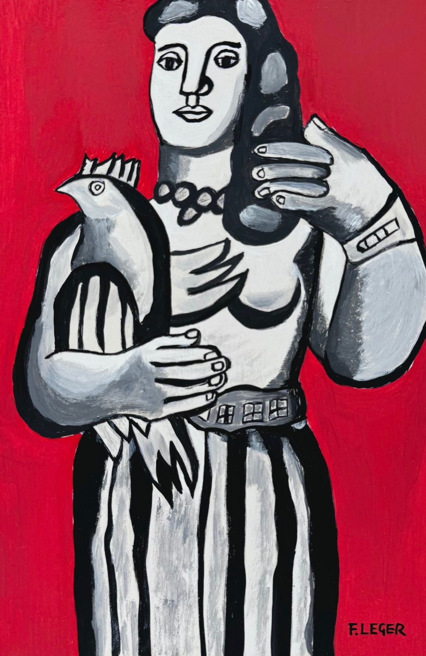 Fernand Leger after French gouache painting woman portrait: Gouache on paper, painting. 5,9x 9,1 in. (15 x 23,1 cm). Fernand Leger (1881-1955, French). It is being sold in the manner or style of the artist. Depicts a composition with a woman.