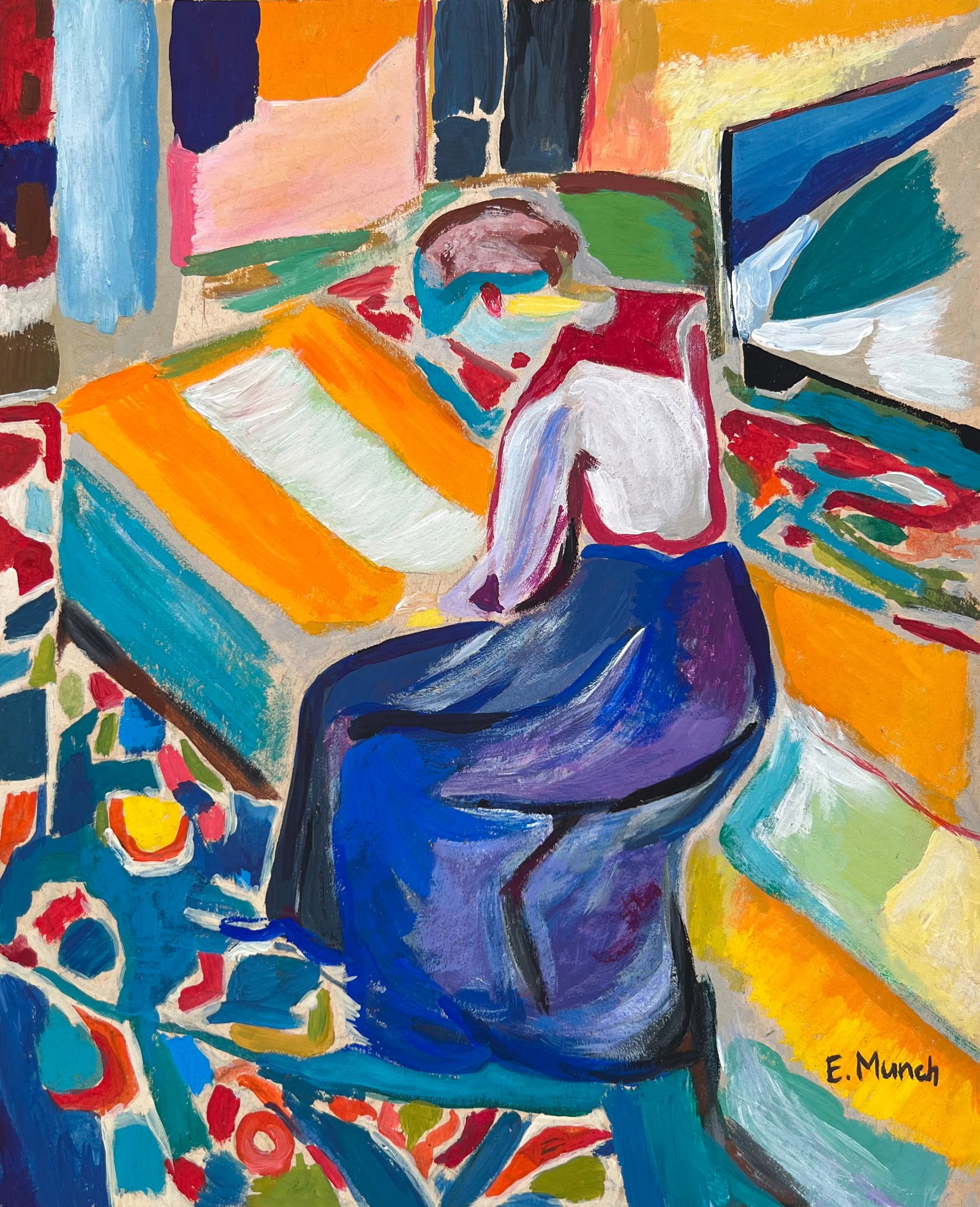 Edvard Munch style of Norwegian Expressionist tempera painting portrait (1 of 2)