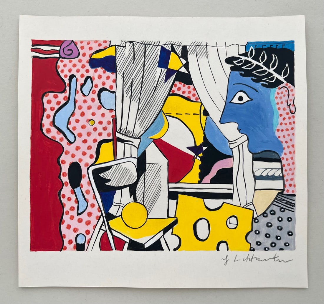 Roy Lichtenstein style of American Pop Art mixed media on paper interior - 2
