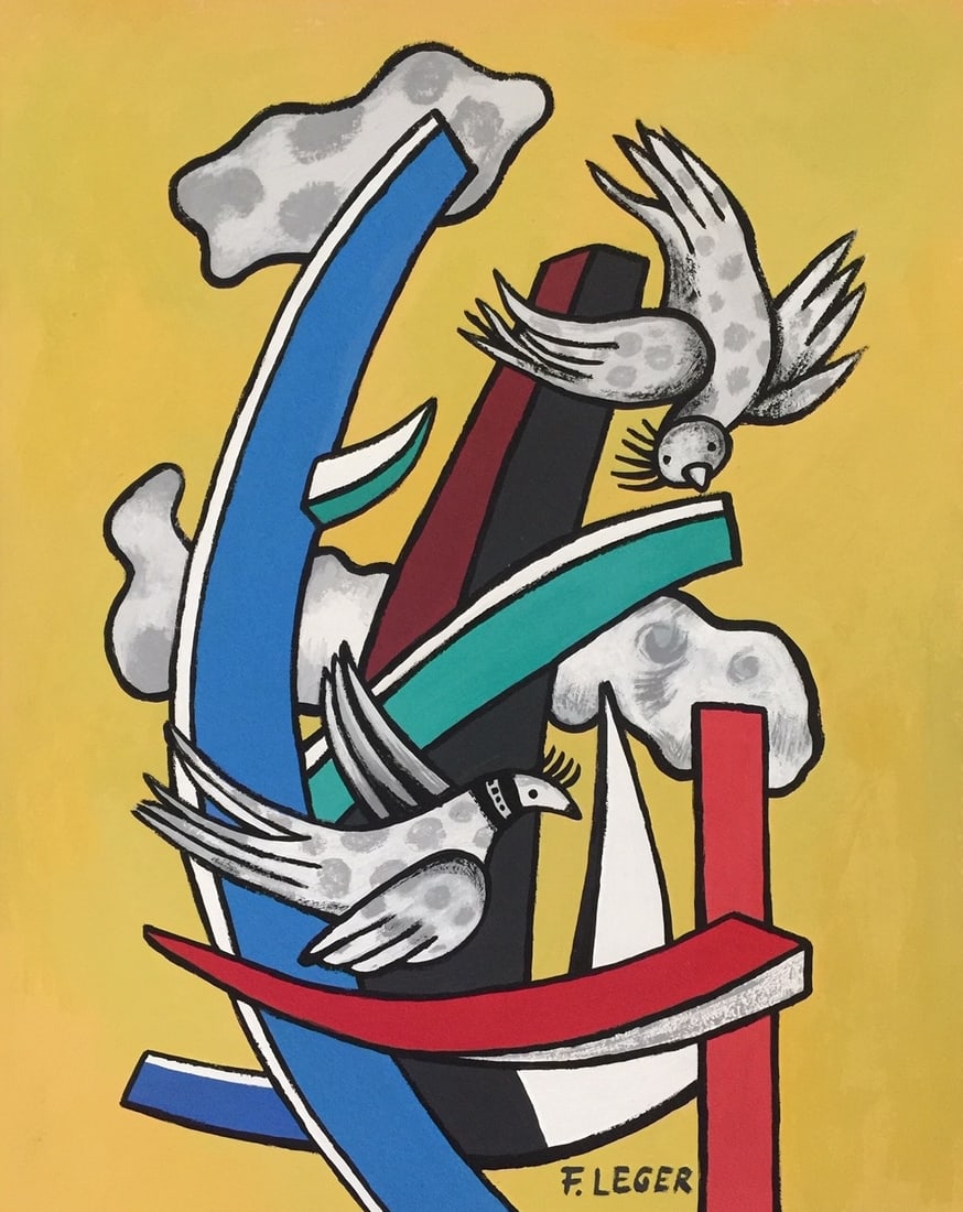 Fernand Leger after French Abstract tempera on paper geometric painting (1 of 2)
