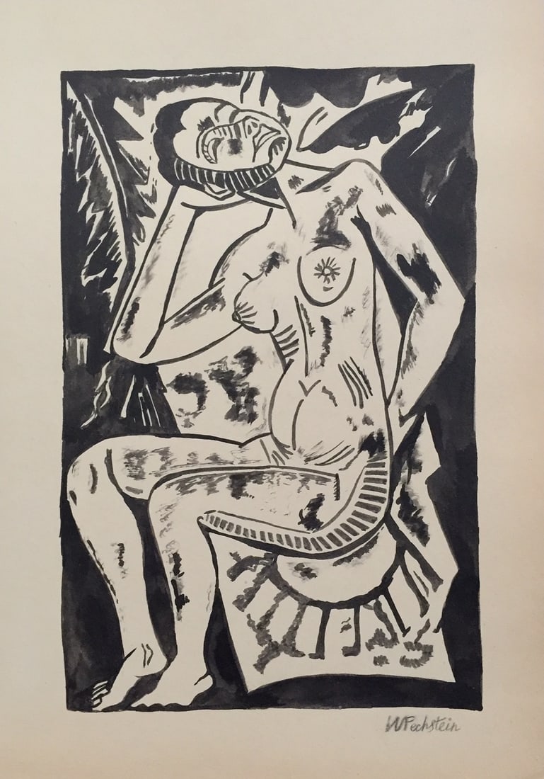 Max Pechstein style of German Expressionist ink on paper nude woman (1 of 2)