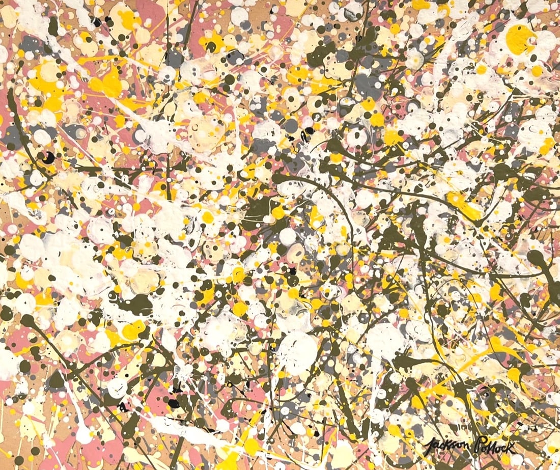 Mixed Media on paper Jackson Pollock after American Abstract Expressionism dots painting (1 of 2)