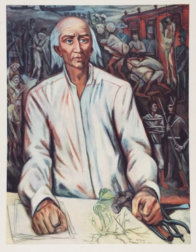 Alfredo Zalce offset print lithograph Mexican man: Offset print lithograph on the thin paper. Alfredo Zalce Torres (1908-2003, Mexican). From a private collection. 9,5 x 12,4 in. (24 x 31,5 cm).