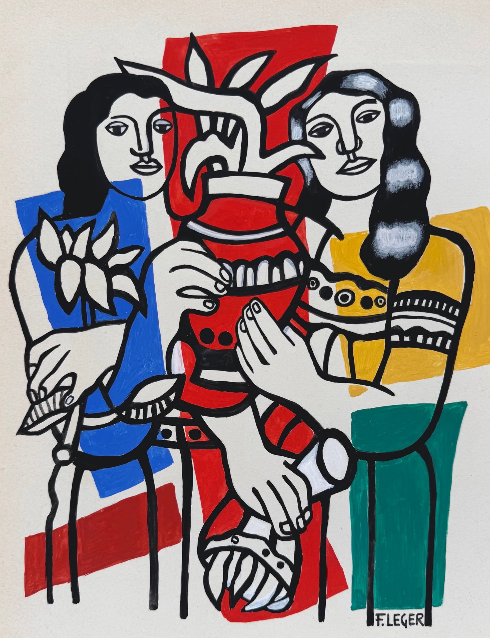 Fernand Leger after French Cubist gouache painting two women (1 of 2)