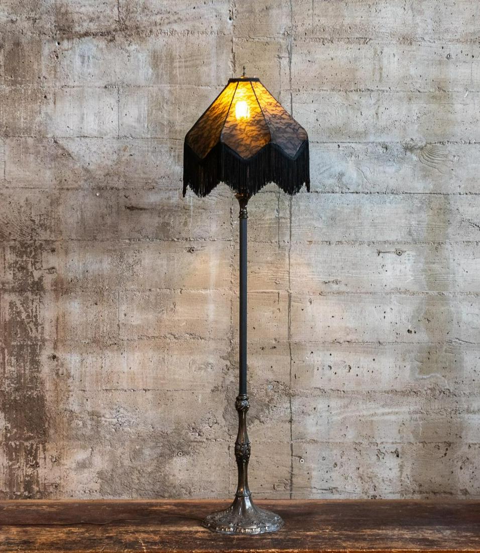 VICTORIAN FLOOR LAMP AND BLACK SHADE (1 of 6)