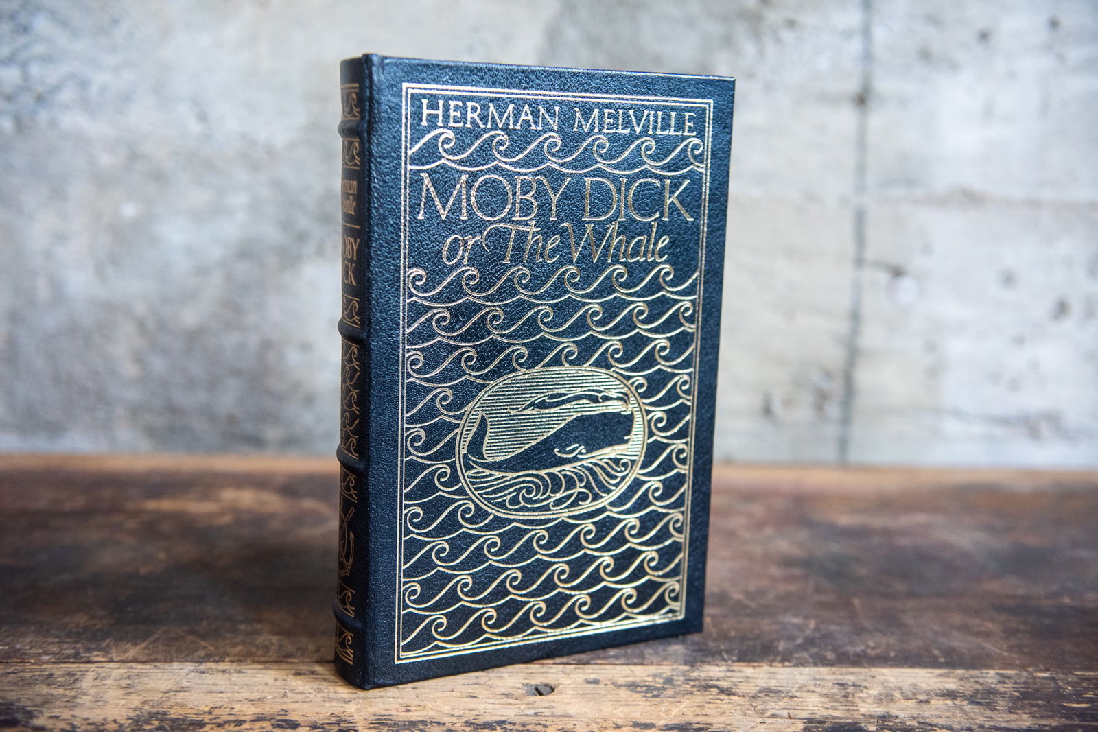 MOBY DICK OR THE WHALE BY HERMAN MELVILLE: Moby Dick or The Whale by author Herman Melville. Collector's leatherbound edition by Easton Press, circa 1977. Size 2"H 10.5"W 7"D Condition Very good condition.