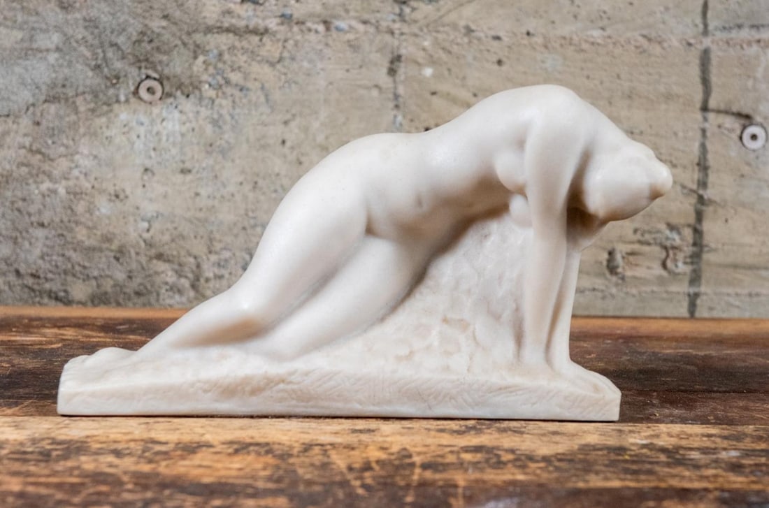 "THE AWAKENING" VINCENT GLINKSKY SCULPTURE: "The Awakening" sculpture signed by artist Vincent Glinsky (1895-1975). Glinsky was an American sculptor who was noted for his architectural decorations. Size 8"H 12"W 3.5"D Condition Very good condit