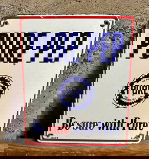 PURE-PEP OIL PUMP SIGN: Pure-Pep Oil pump sign. "Be sure with Pure" Pure Oil Company was an American petroleum company founded in 1914 and sold to what is now Union Oil Company of California in 1965. The Pure Oil name