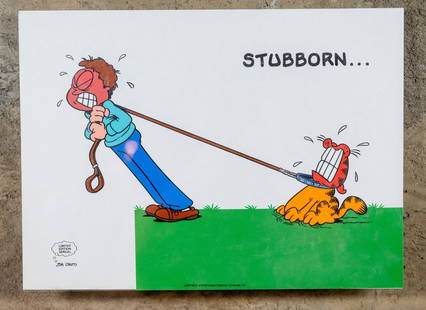 "STUBBORN..." GARFIELD SERICEL, JIM DAVIS: "Stubborn..." limited edition Garfield sericel by Jim Davis, circa 1978 by United Features Syndicate, Inc. Measures 17'' H by 21'' W.