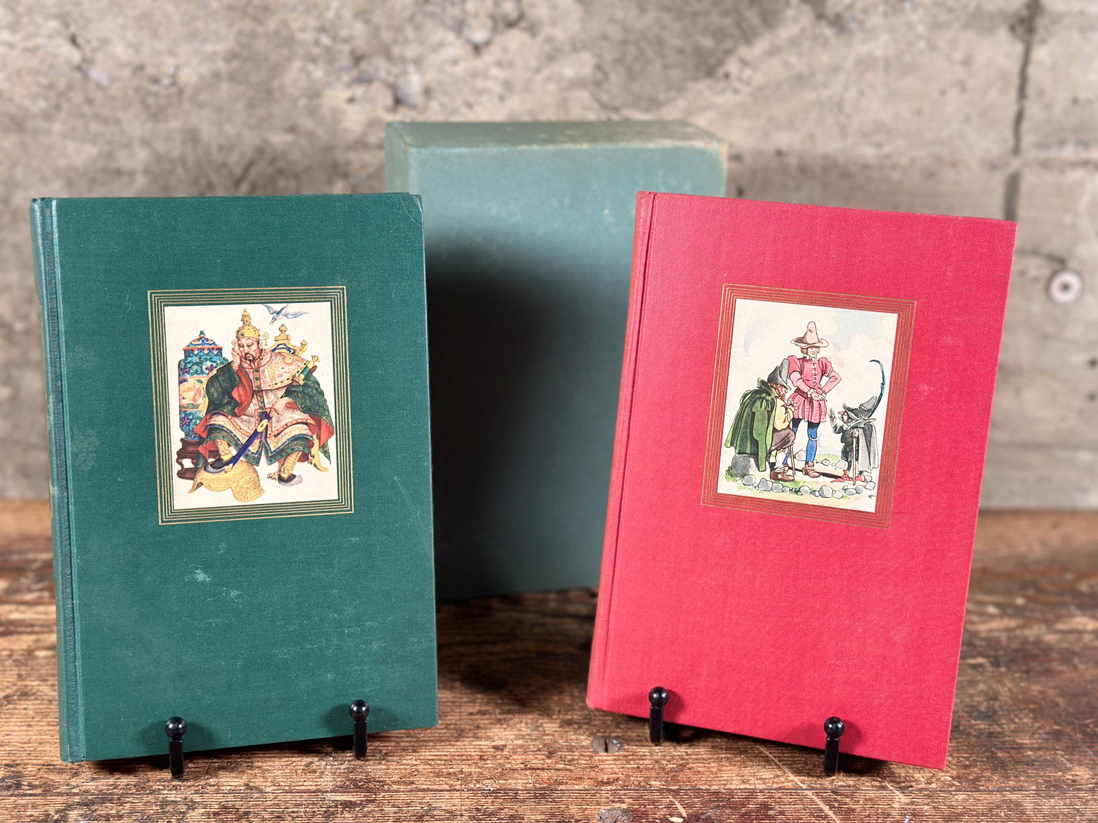 GRIMMS' & ANDERSEN'S FAIRY TALES BOOK BOX SET: Grimm's & Andersen's Fairy Tales book box set, circa 1945 by Grosset & Dunlap. Grimms' Fairy Tales, illustrated by Fritz Kredel and Andersen's Fairy Tales illustrated by Arthur Szyk. Both are