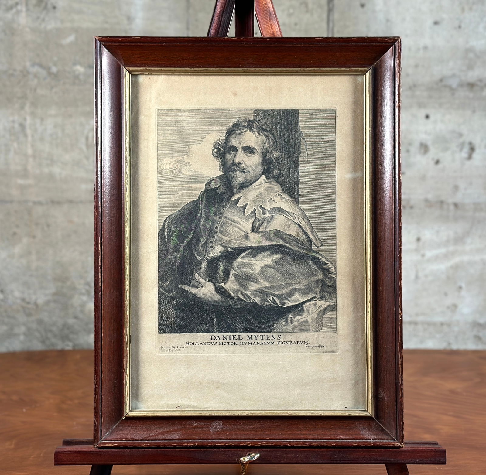 PAULUS PONTIUS, 'DANIEL MYTENS': "Daniel Mytens", an antique etching by listed artist, Paulus Pontius. Professionally framed and under glass. This artwork measures in the frame, 16'' H x 12'' W. This etching dates back to 1630-1645 b